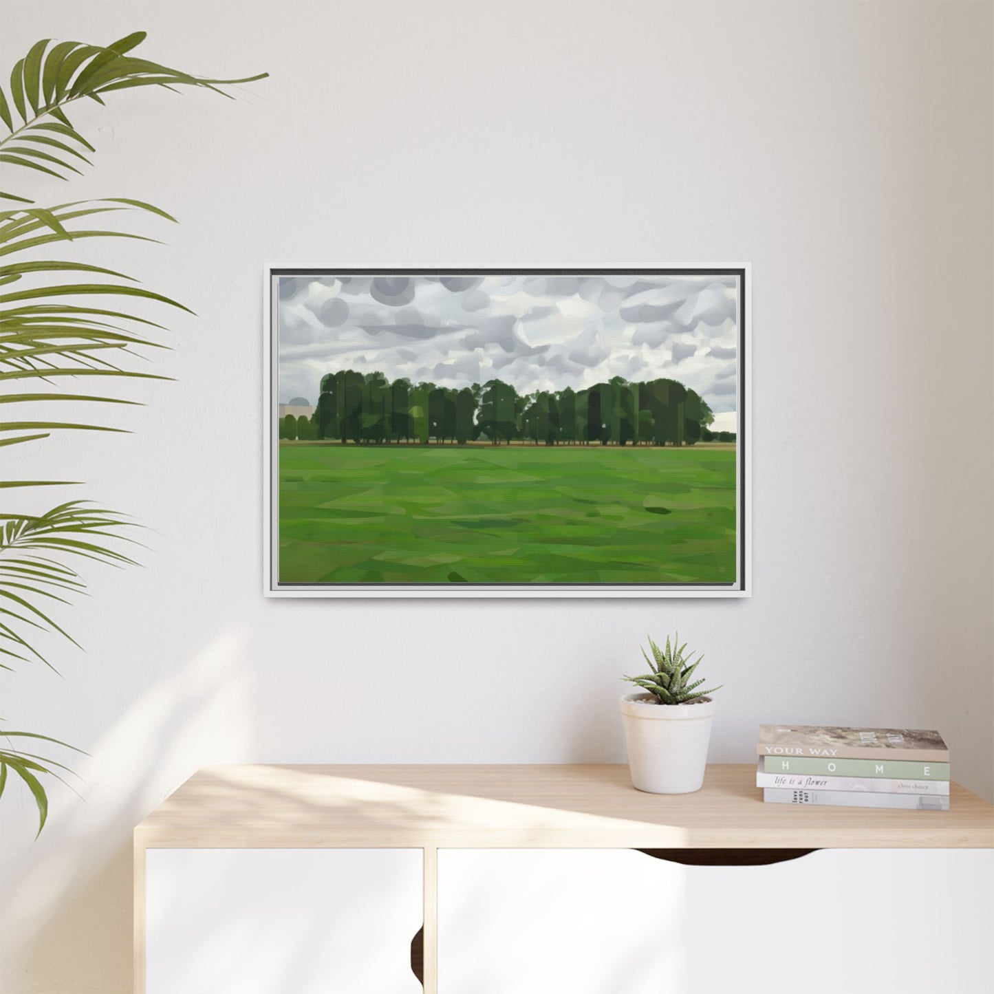 Framed Matte Canvas Print — Minimalist Green Landscape Art
