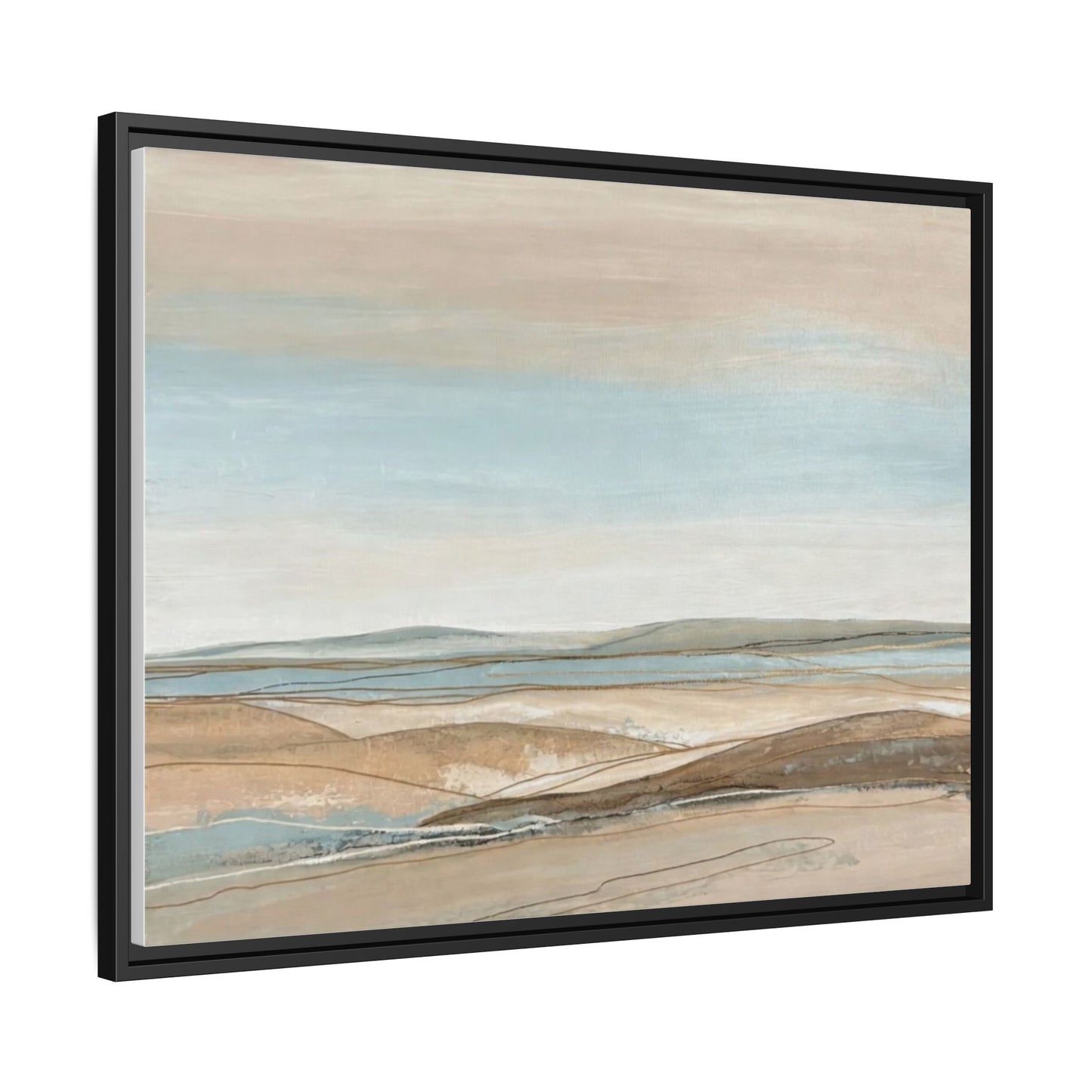 Framed Abstract Landscape Matte Canvas — Serene Coastal Horizon Wall Art