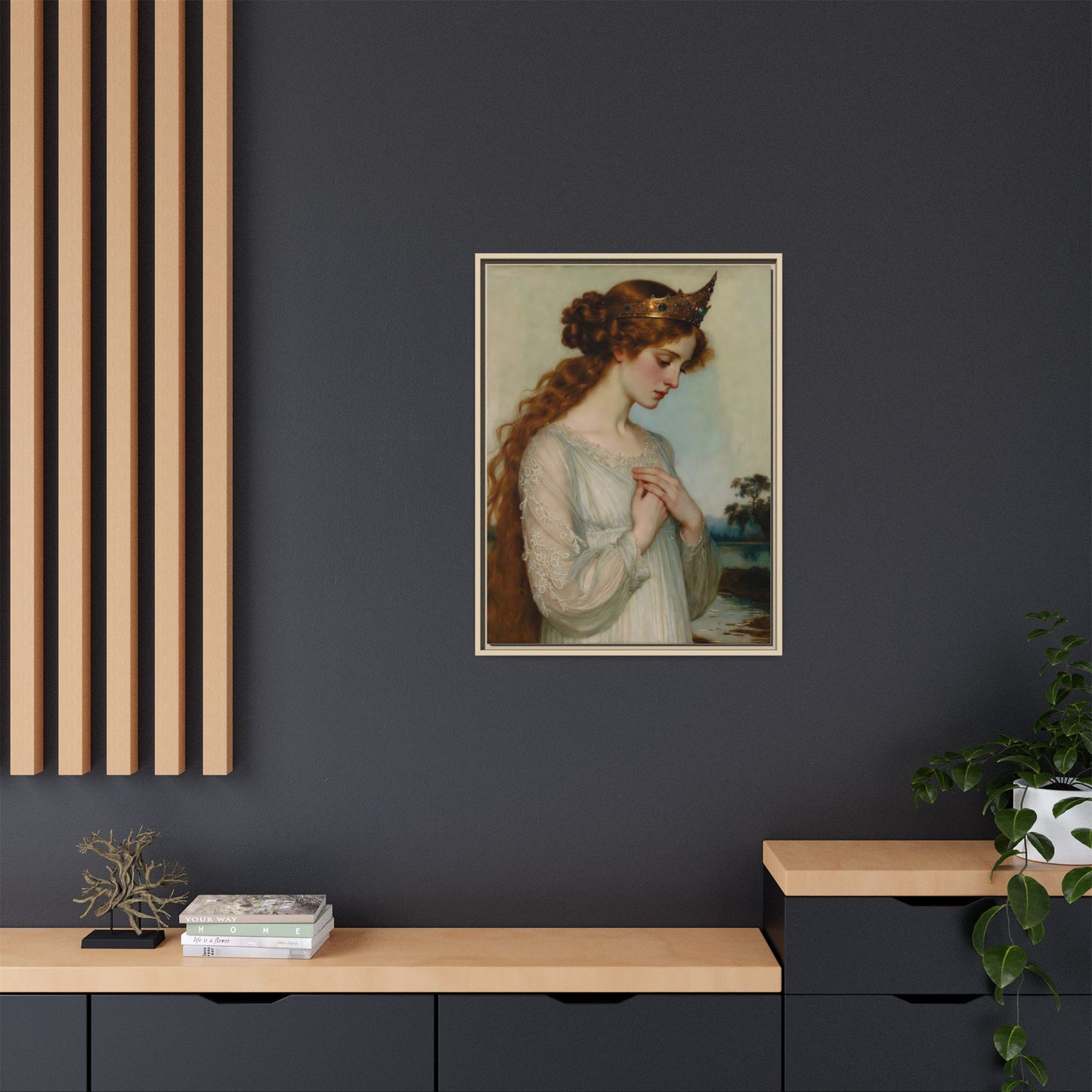 Framed Matte Canvas Print — Vintage Pre-Raphaelite Princess Portrait