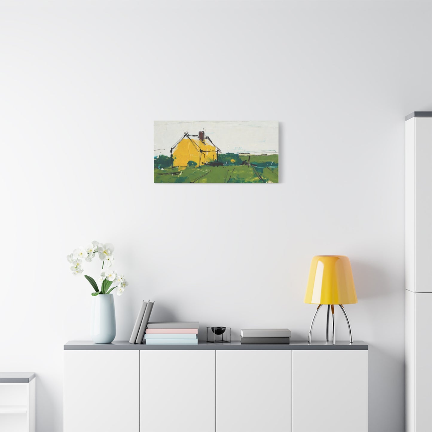 Yellow Cottage Landscape Canvas - Matte Stretched Wall Art