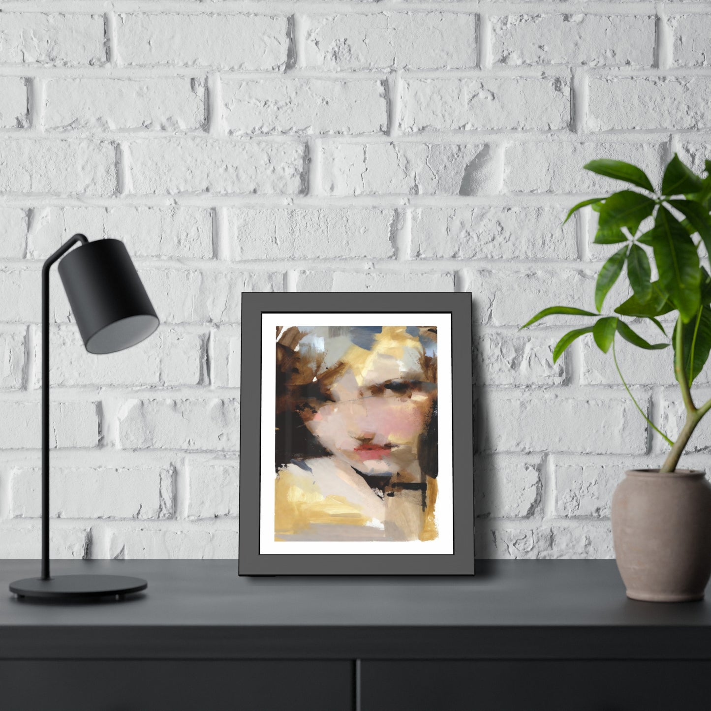 Abstract Portrait Framed Poster – Modern Impressionist Wall Art