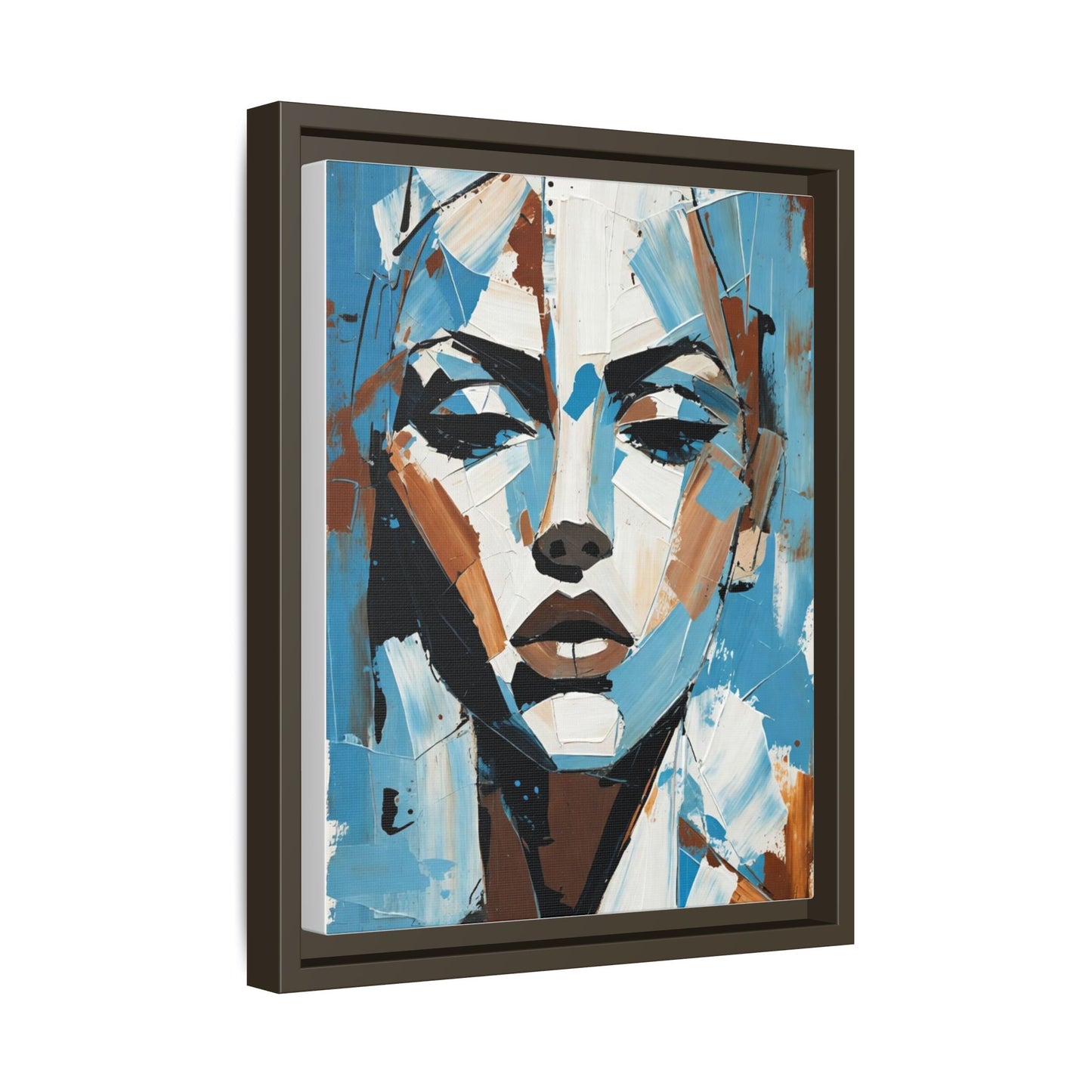 Abstract Blue Face Matte Canvas Wall Art — Framed Modern Portrait Print
