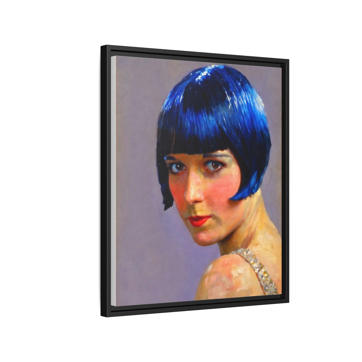 Framed Matte Canvas Art Print — Vintage Portrait with Blue Bob