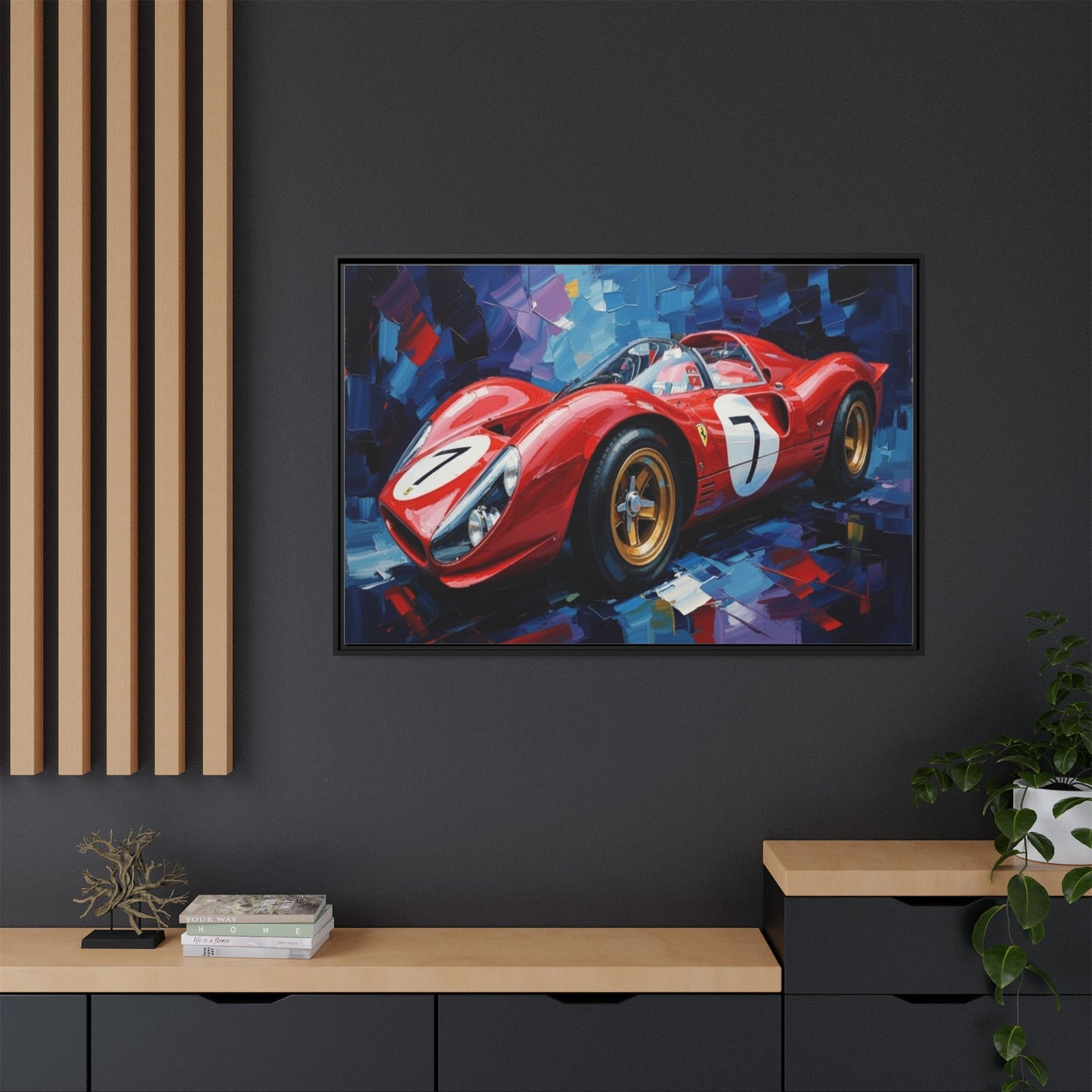 Vintage Ferrari Red Racecar Matte Canvas Framed Wall Art