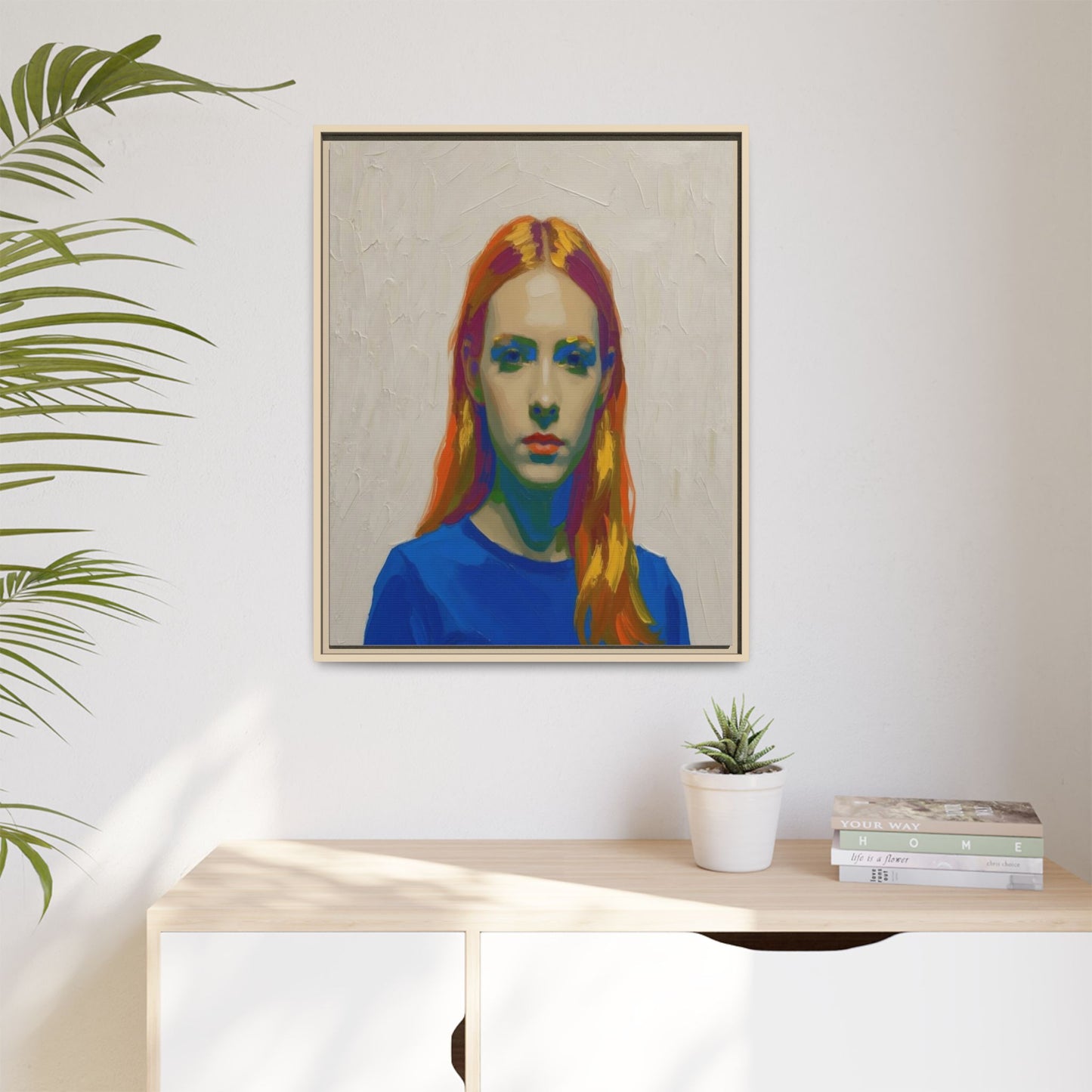 Framed Matte Canvas Portrait — Vibrant Multi‑Color Girl Art Print