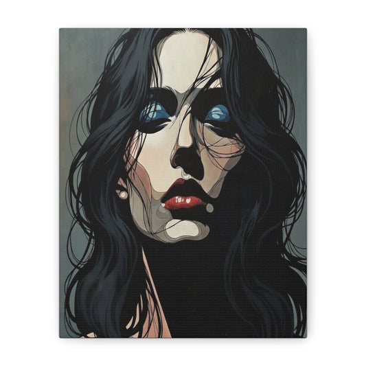 Dark Glam Portrait Canvas Art — Moody Woman Face Matte Stretched Wall Decor