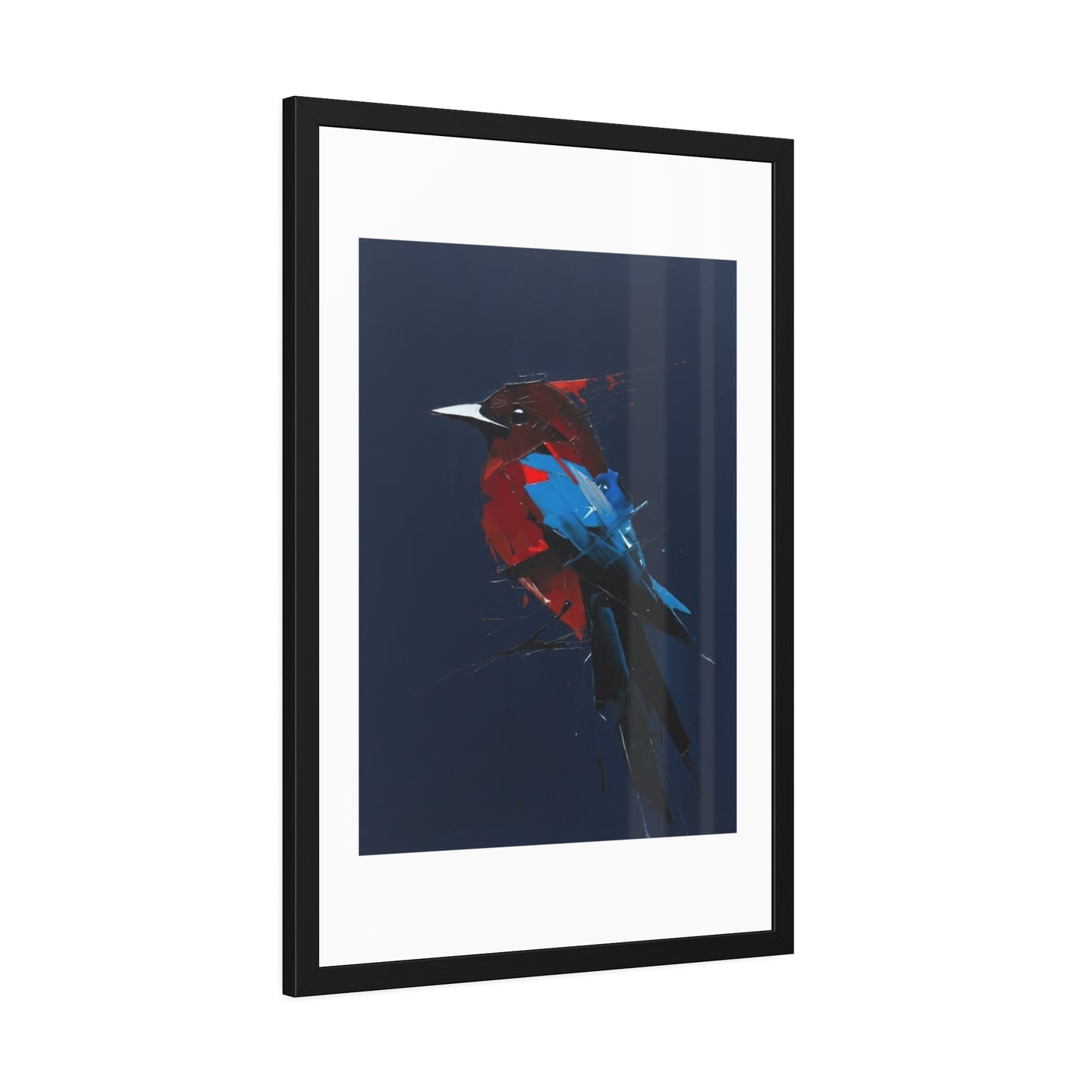 Framed Bird Art Print — Modern Red & Blue Kingfisher Poster