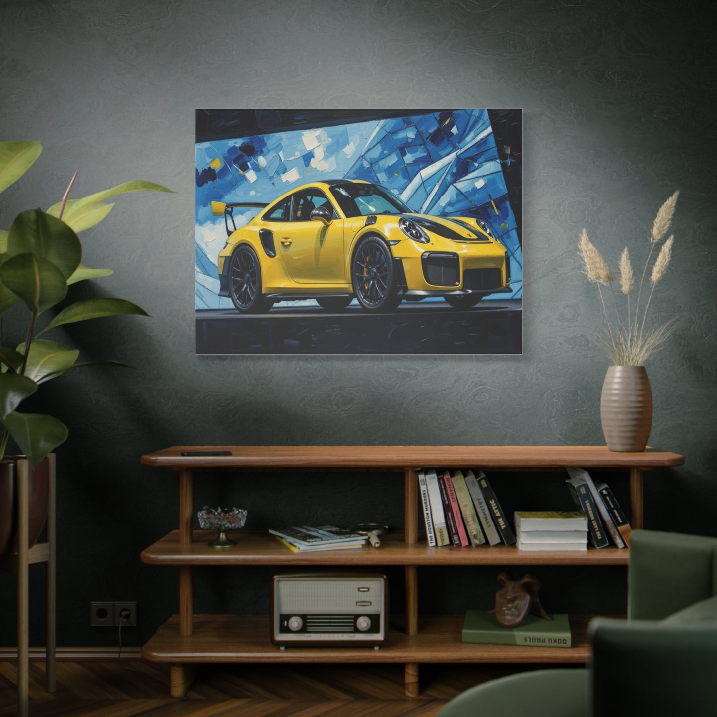 Yellow Porsche Sports Car Canvas Print — Modern Automotive Wall Art
