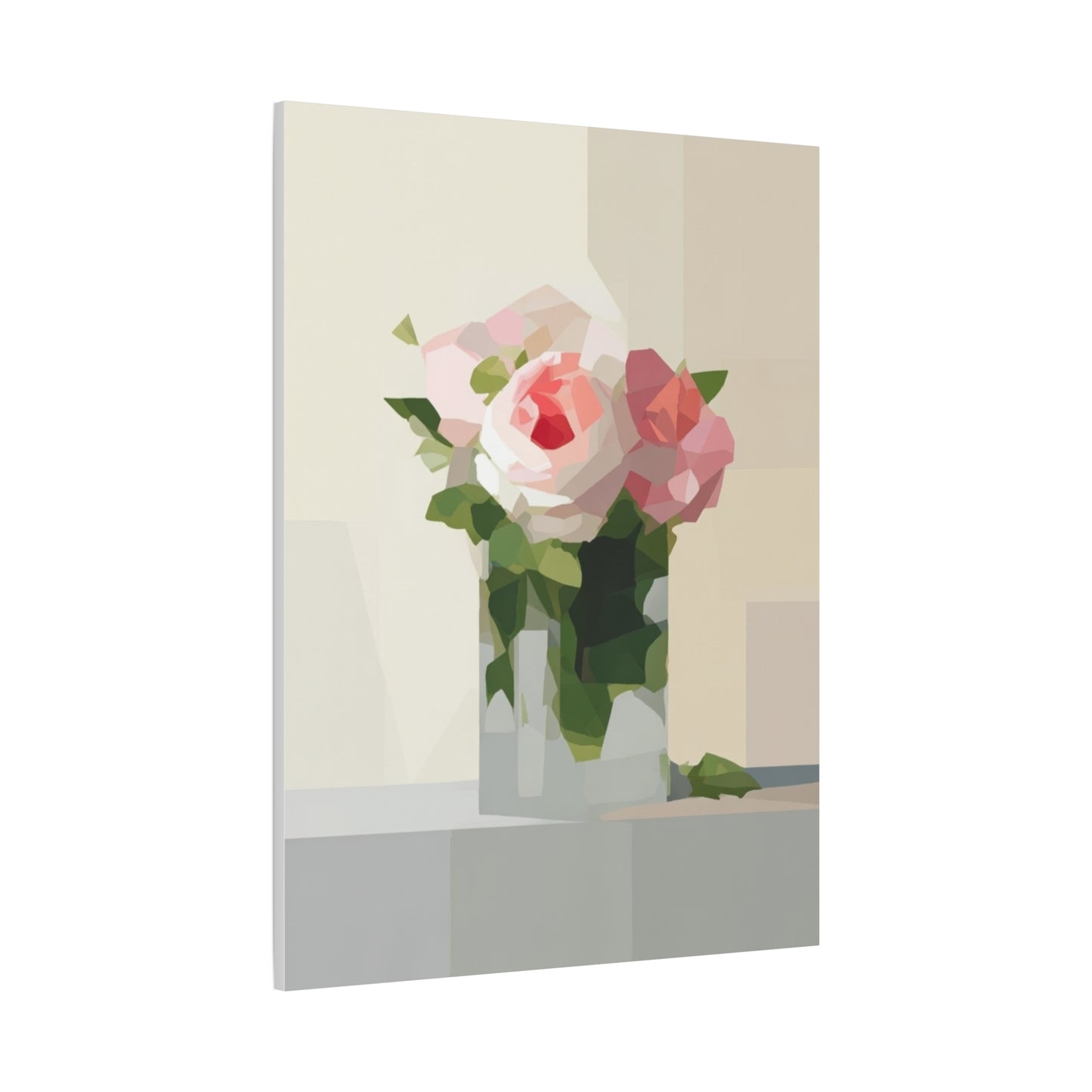 Pink Rose Still Life Canvas — Modern Floral Wall Art, Matte Stretched Canvas