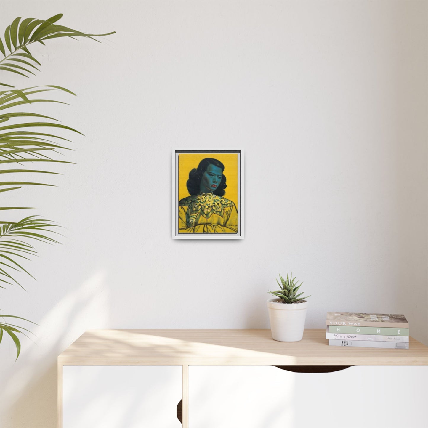 Framed Matte Canvas Art Print — Vintage Portrait with Yellow Background