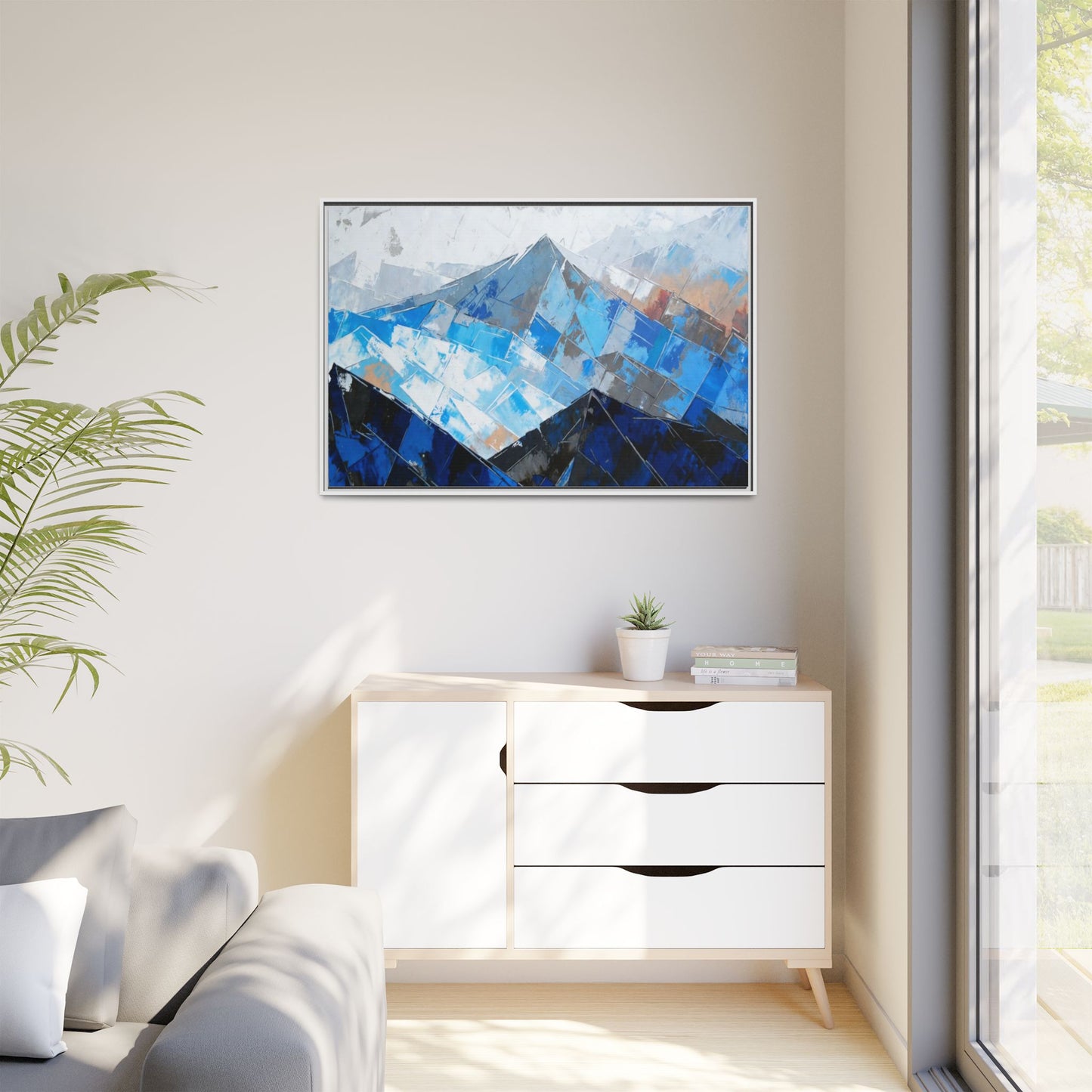 Framed Matte Canvas Blue Mountain Abstract Wall Art