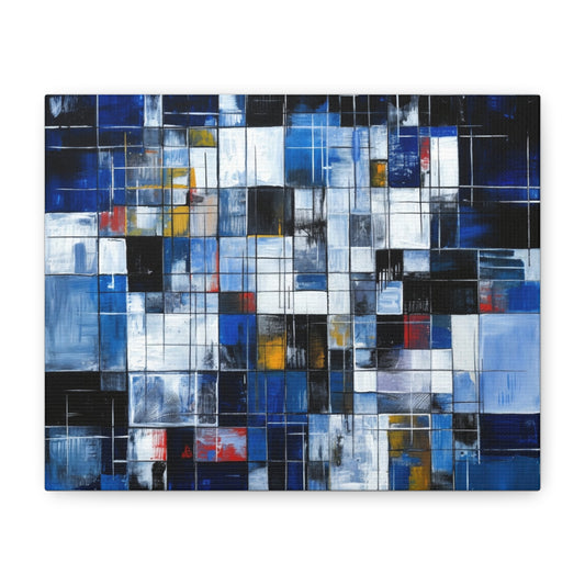 Abstract Blue Grid Matte Stretched Canvas Wall Art (1.25")