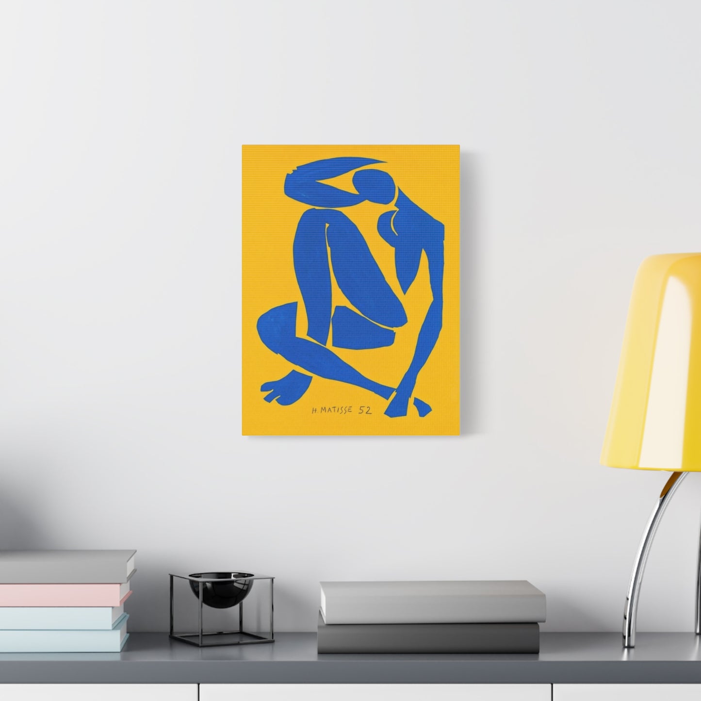 Blue Matisse Nude Silhouette Matte Canvas Print — Modern Yellow Wall Art