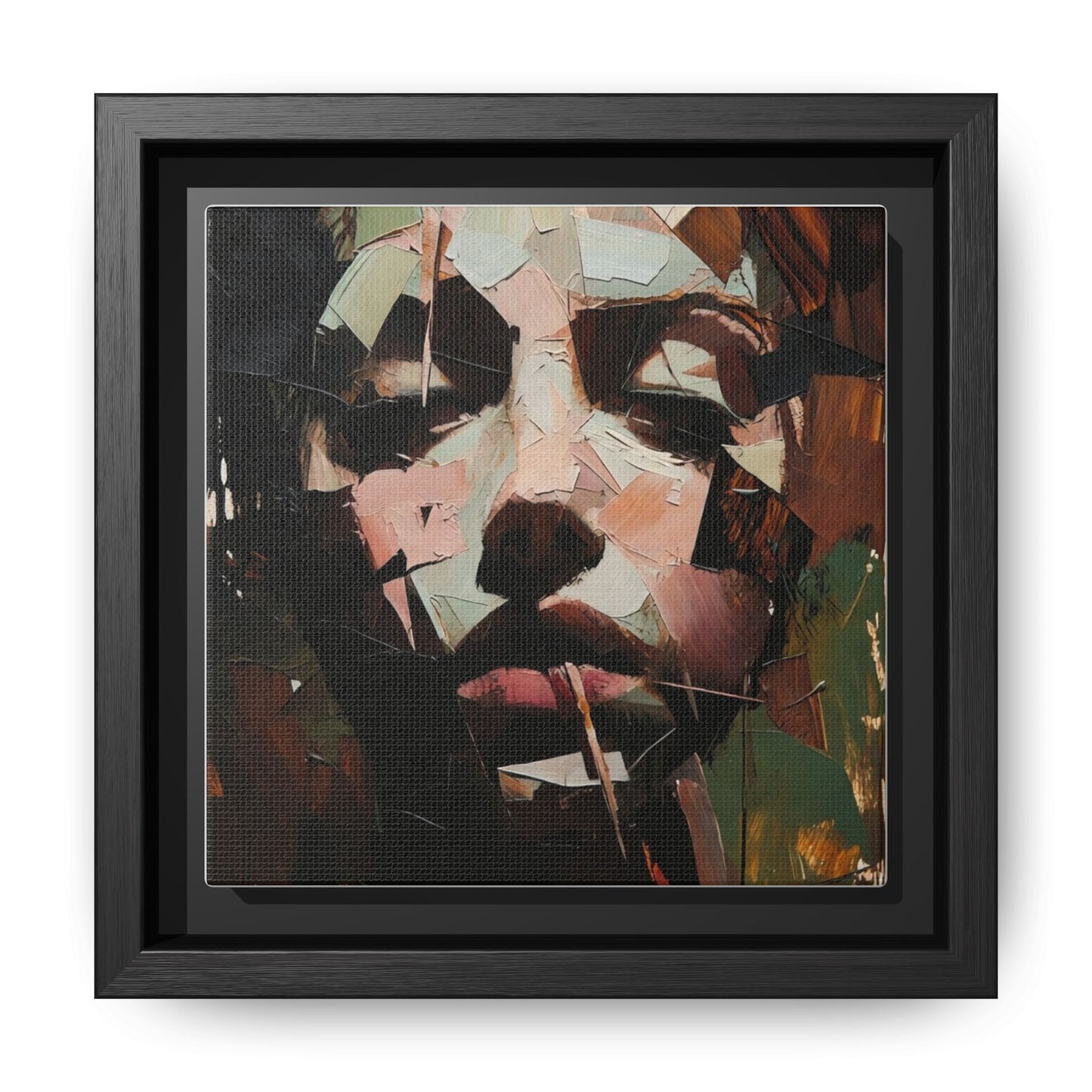 Matte Framed Canvas Art — Abstract Female Portrait, Moody Multicolor