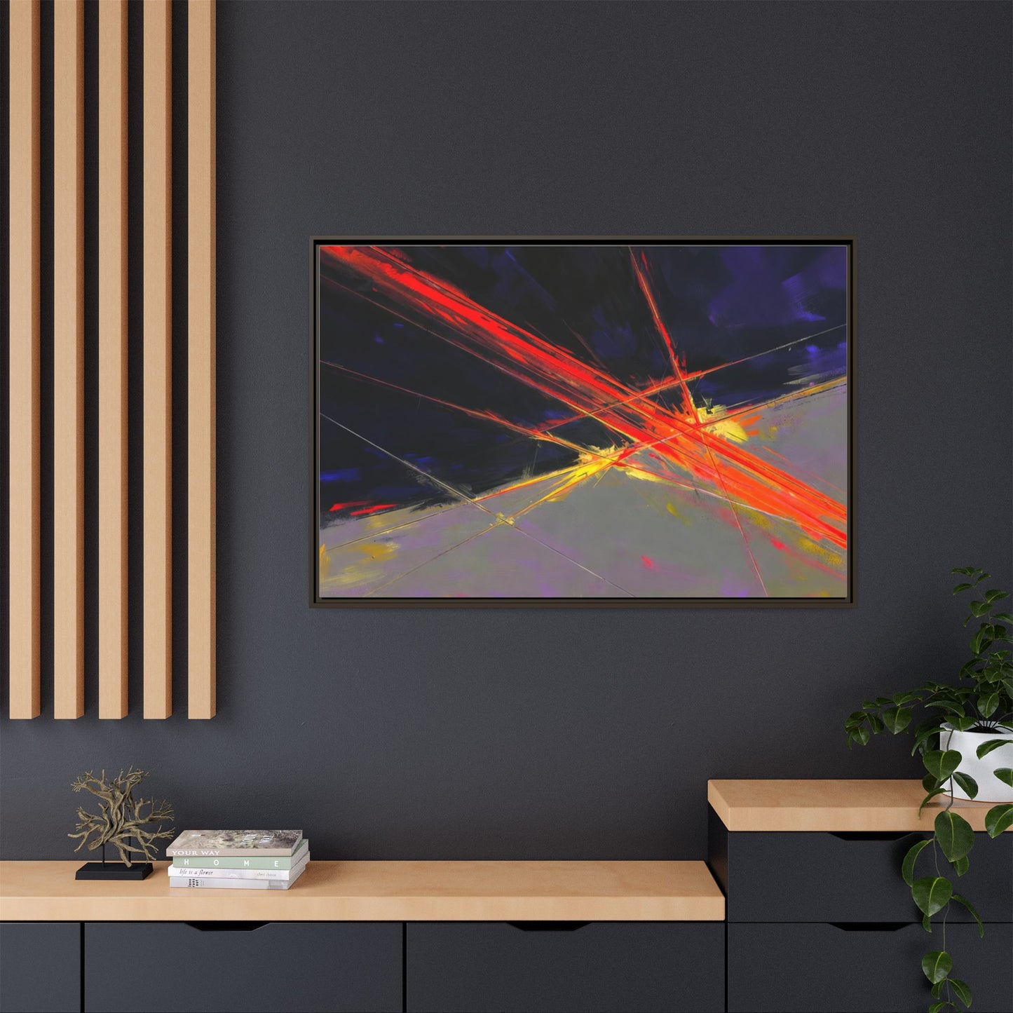 Abstract Red Streaks Framed Matte Canvas Art — Modern Multi‑Color Wall Decor