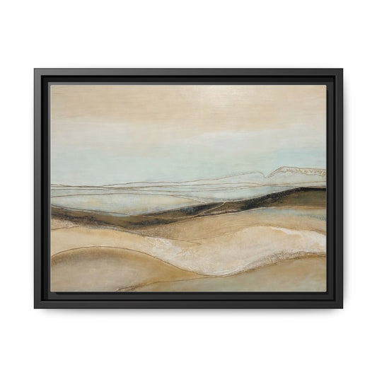 Framed Matte Canvas Wall Art — Neutral Abstract Landscape in Soft Blues & Earth Tones