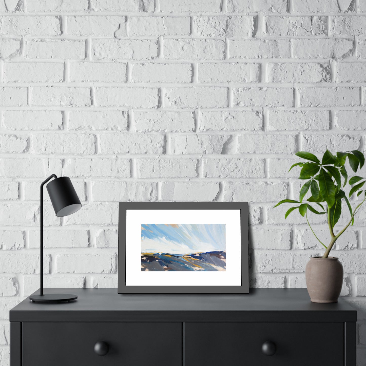 Abstract Coastal Landscape Framed Poster — Blue Seascape Wall Art