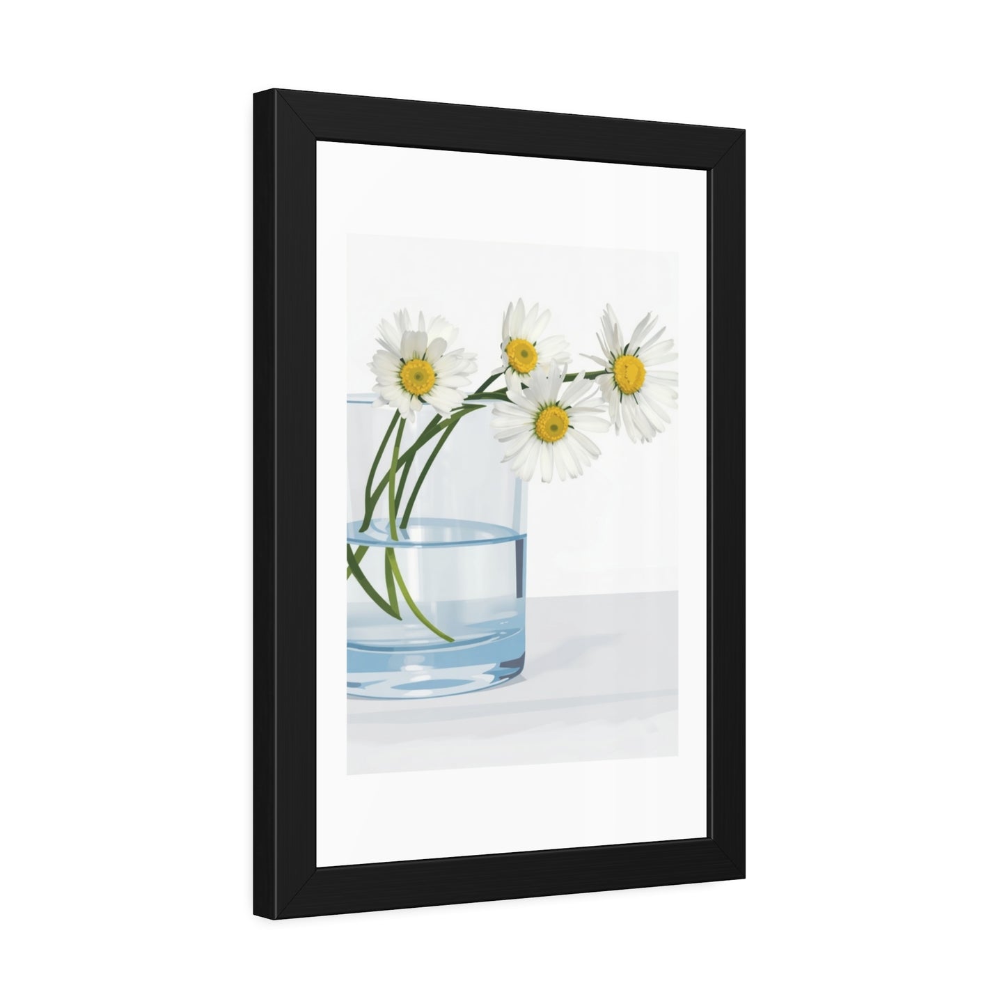 Framed Poster — Daisies in Glass Vase Wall Art, Minimal Botanical Print for Living Room
