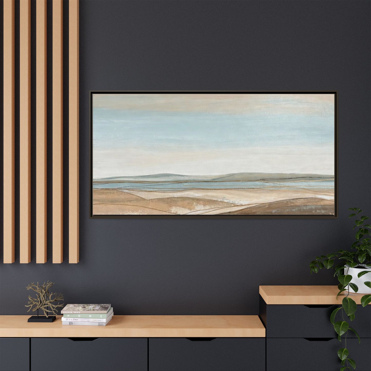 Framed Abstract Landscape Matte Canvas — Serene Coastal Horizon Wall Art
