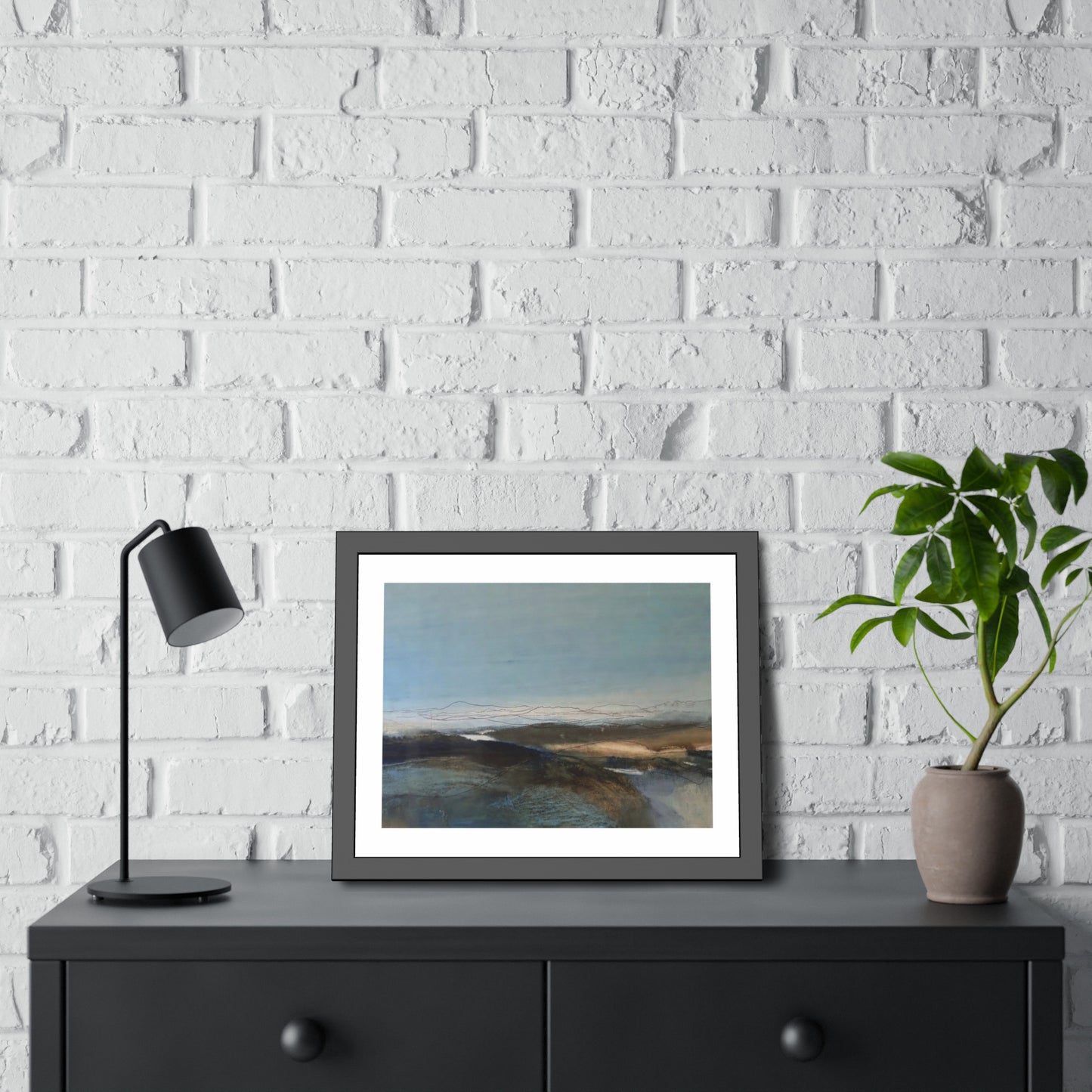 Framed Landscape Poster — Serene Blue Abstract Wall Art