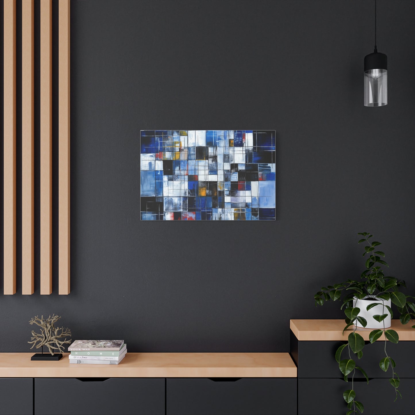 Abstract Blue Grid Matte Stretched Canvas Wall Art (1.25")