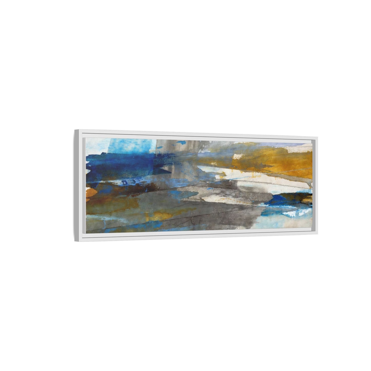 Abstract Blue & Gold Framed Canvas Art — Matte Multi-Color Wall Print