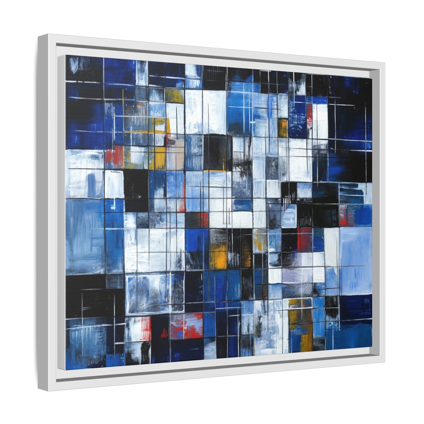 Abstract Blue Grid Matte Canvas Framed Art Print