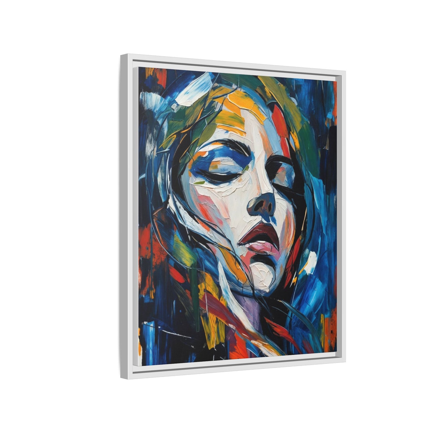 Abstract Colorful Woman Portrait — Framed Matte Canvas Wall Art