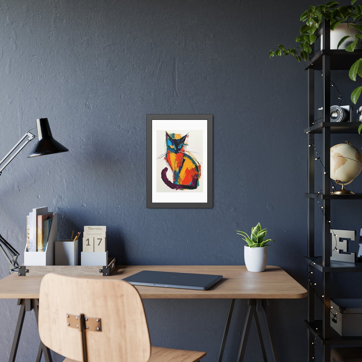 Colorful Abstract Cat Framed Poster