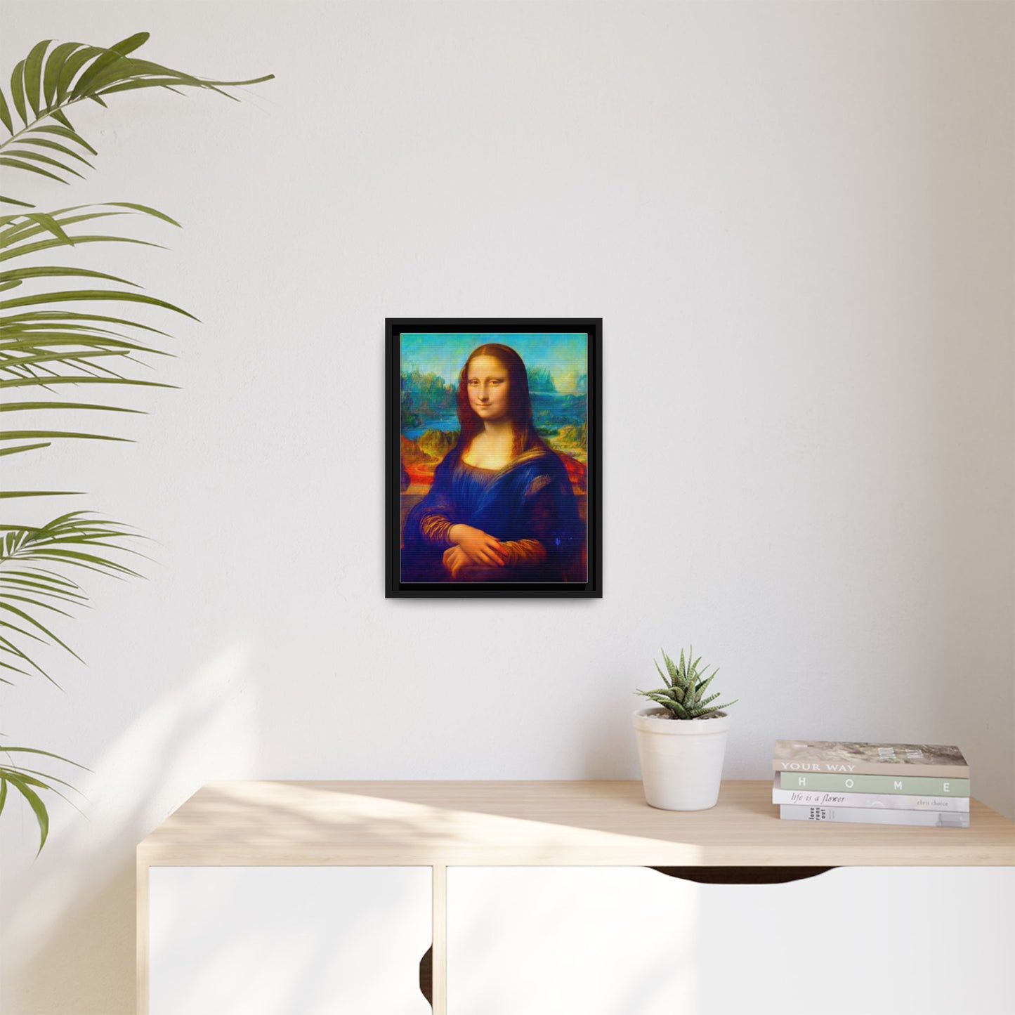 Framed Matte Canvas Print — Colorful Mona Lisa Wall Art