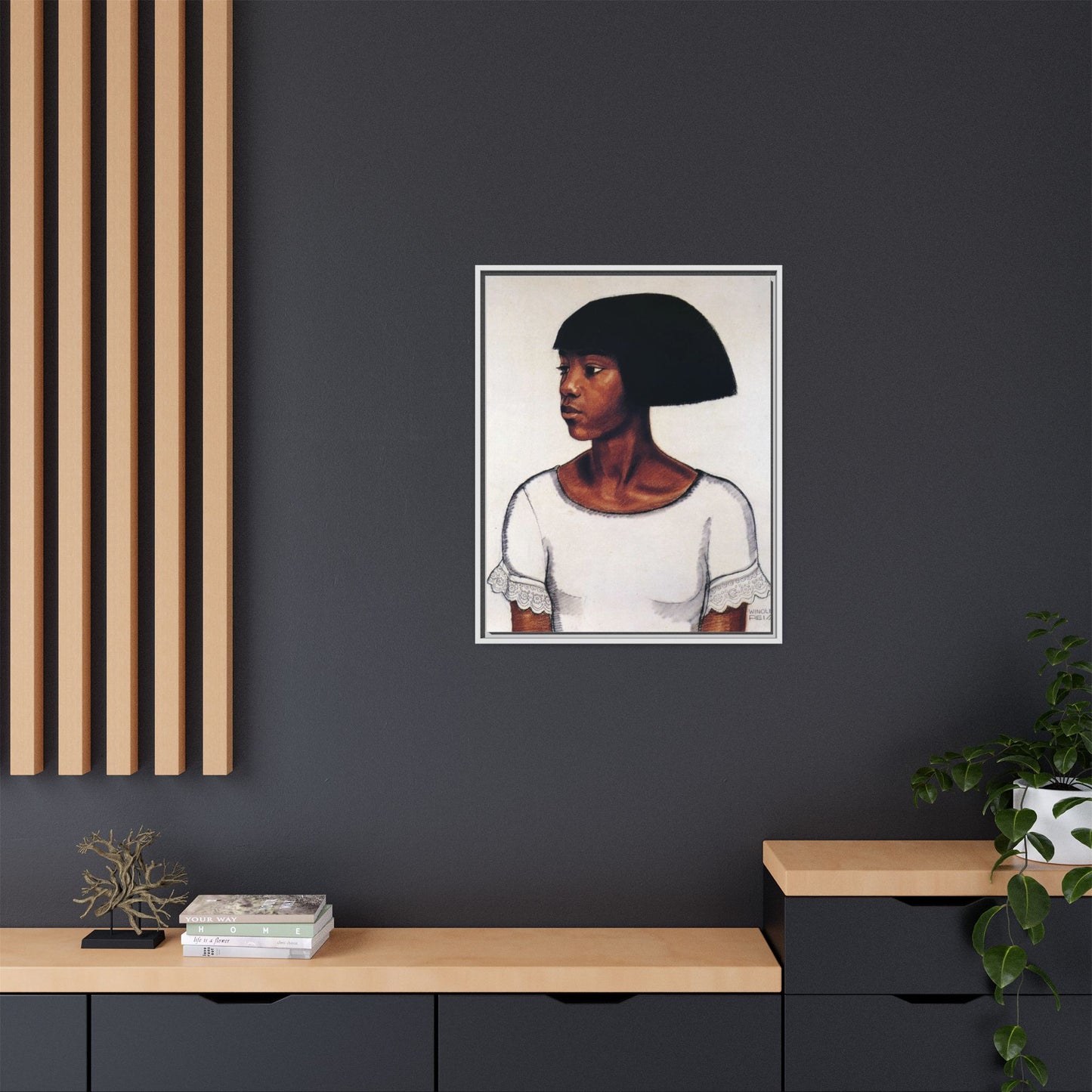 Portrait of a Young Woman by Winold Reiss Framed Matte Canvas Portrait
