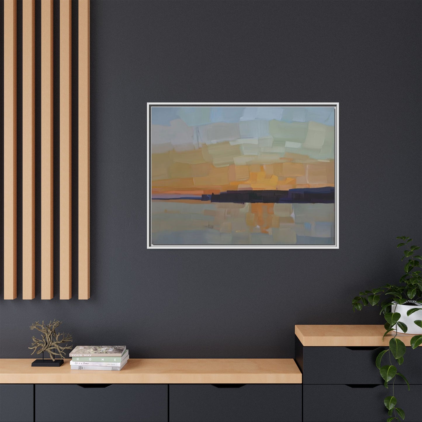 Framed Matte Canvas Sunset Abstract Landscape Art Print