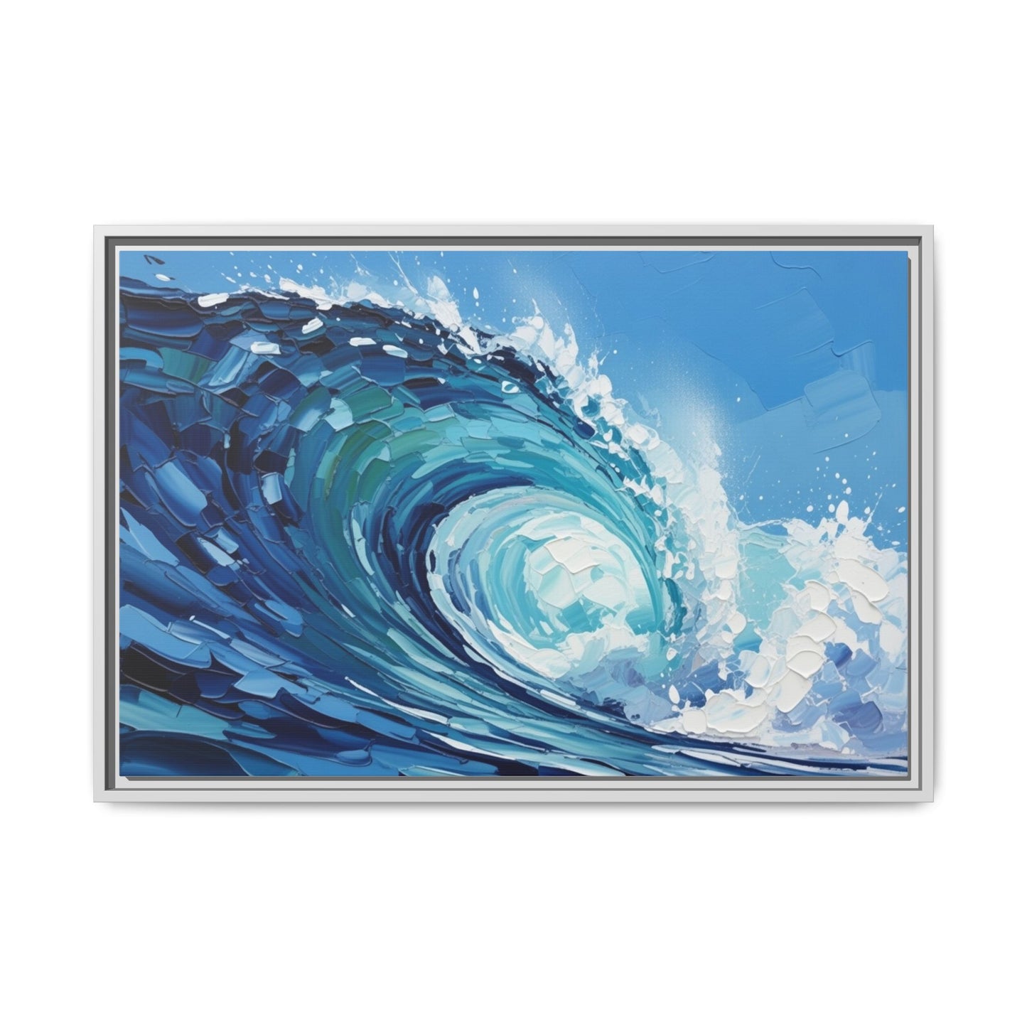 Framed Matte Canvas Wave Art — Blue Ocean Surf Wall Decor