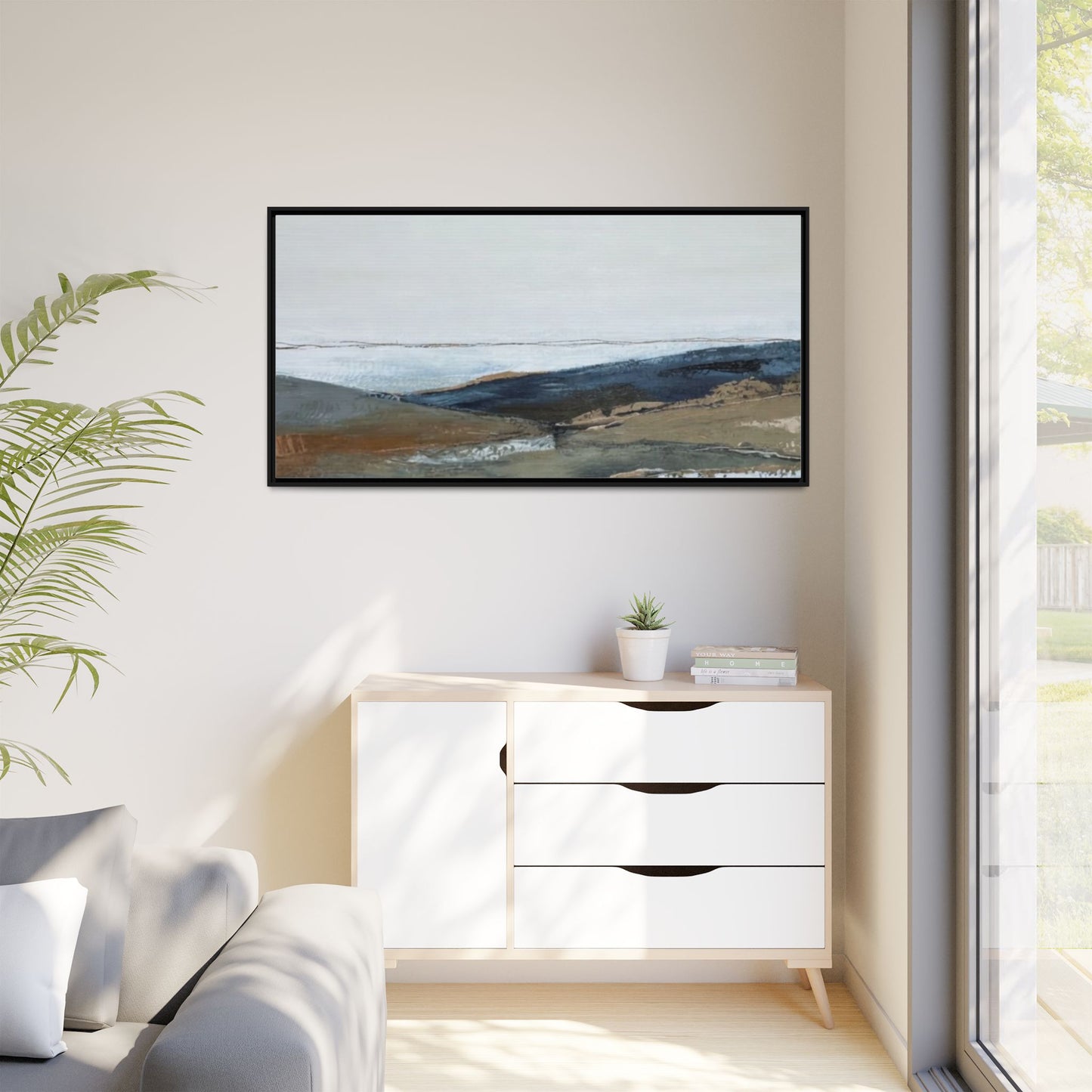 Framed Matte Canvas Wall Art — Serene Coastal Abstract Landscape