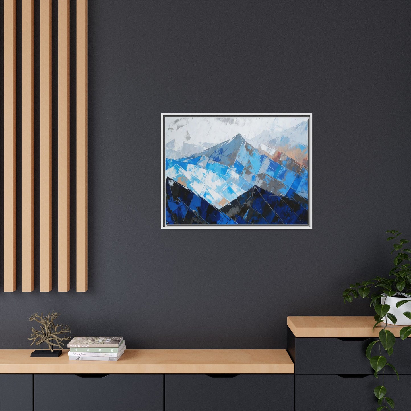 Framed Matte Canvas Blue Mountain Abstract Wall Art