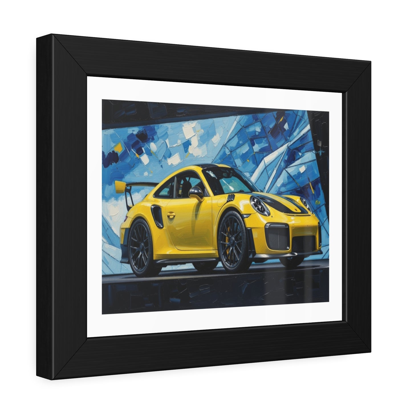 Framed Poster - Yellow Porsche Sports Car Art Print (Modern Automotive Wall Decor)