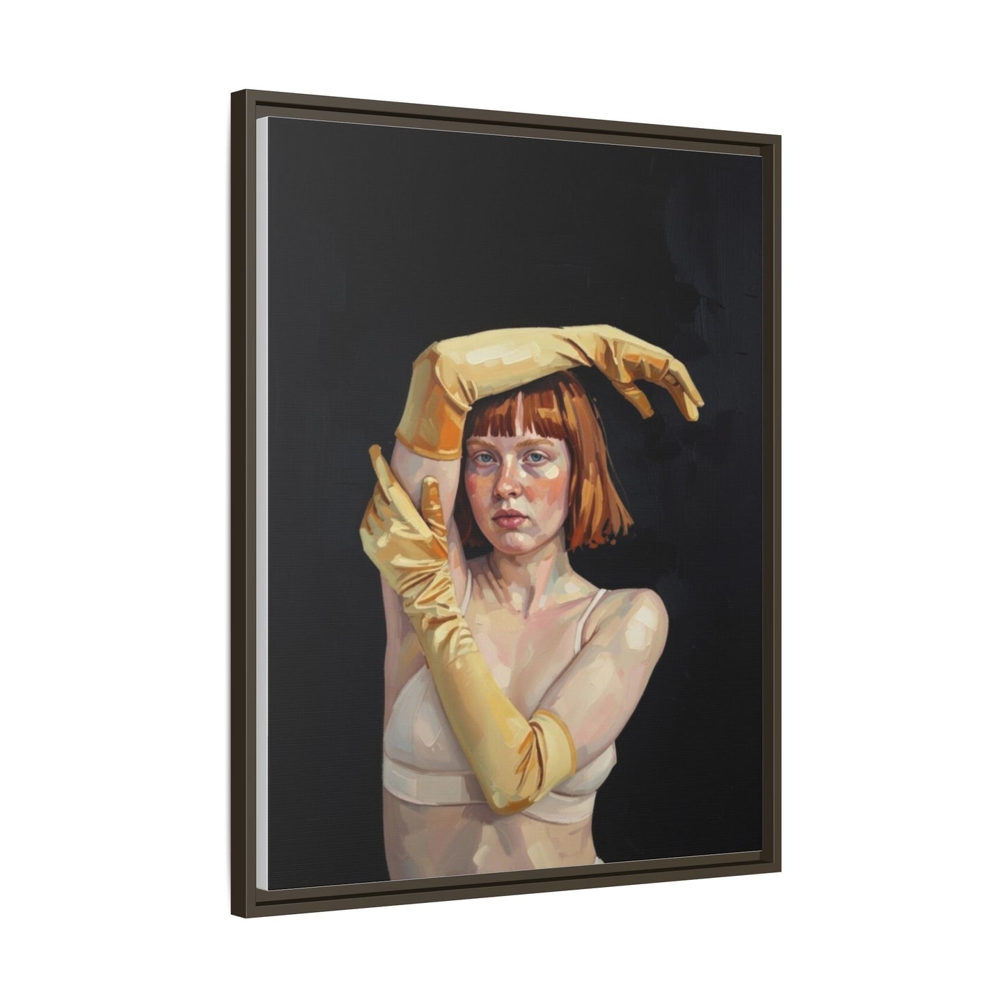 Framed Matte Canvas Art – Portrait of Woman in Yellow Gloves