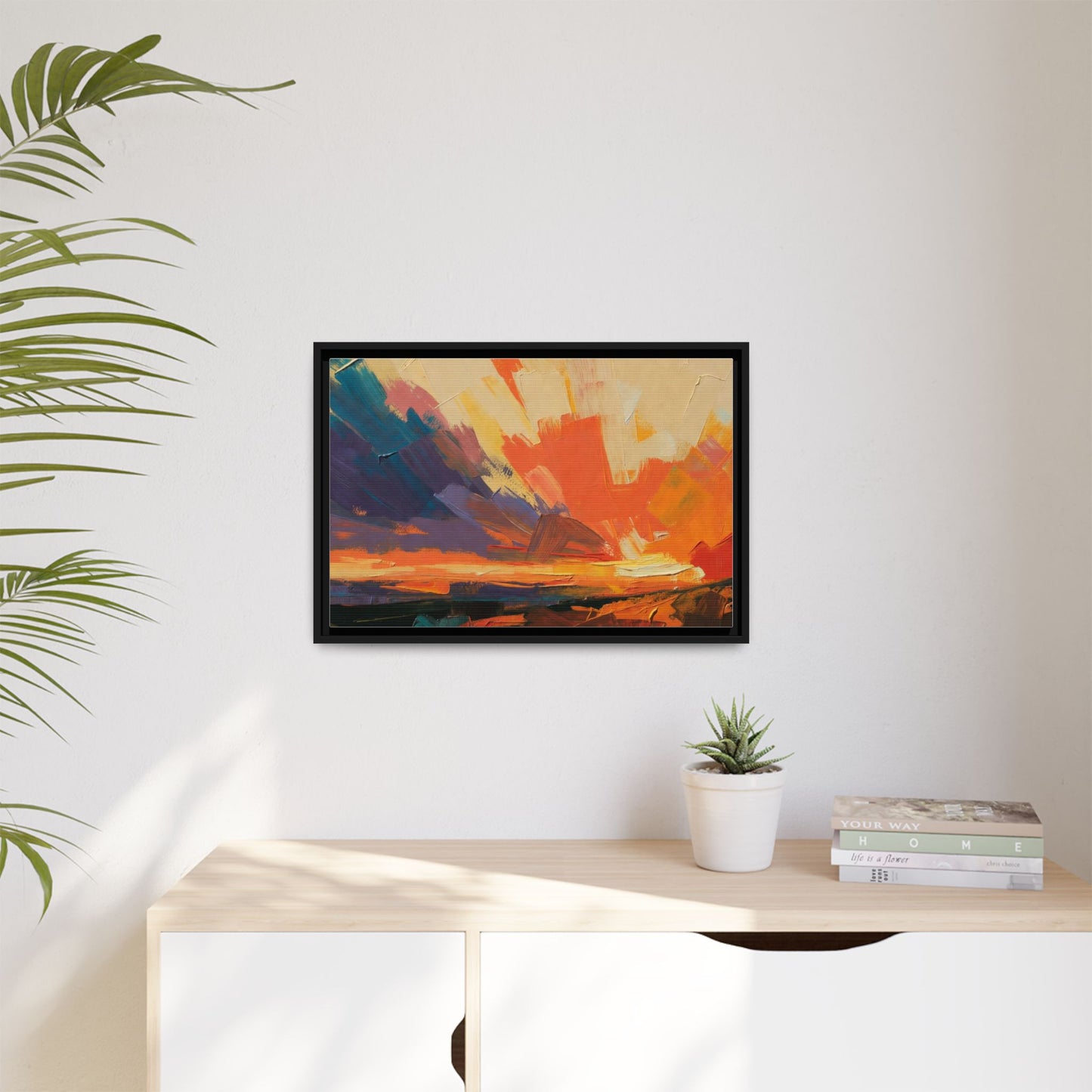 Framed Abstract Sunset Canvas Art – Multicolor Matte Wall Decor