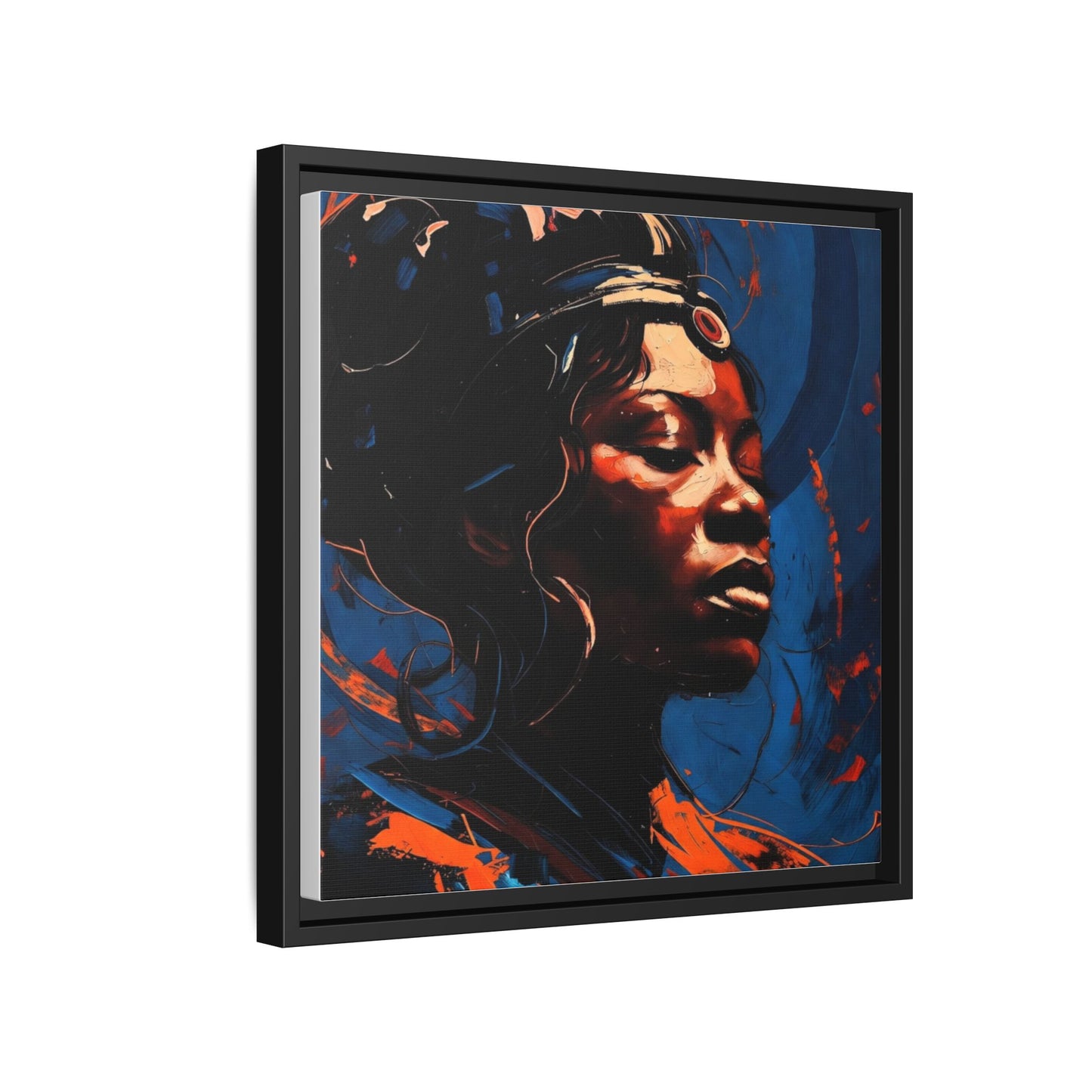Framed Matte Canvas Art - Vibrant Portrait of a Black Woman (Multi-Color)