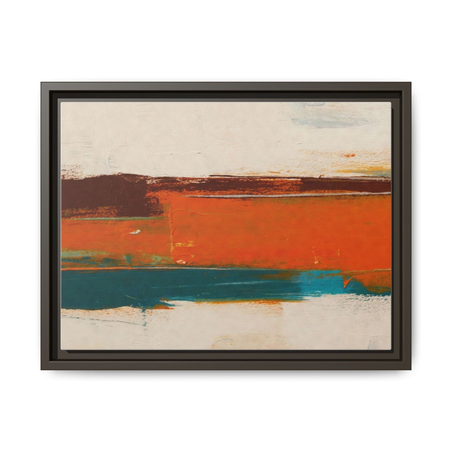 Abstract Horizon Matte Canvas Framed Print — Modern Orange Teal Wall Art