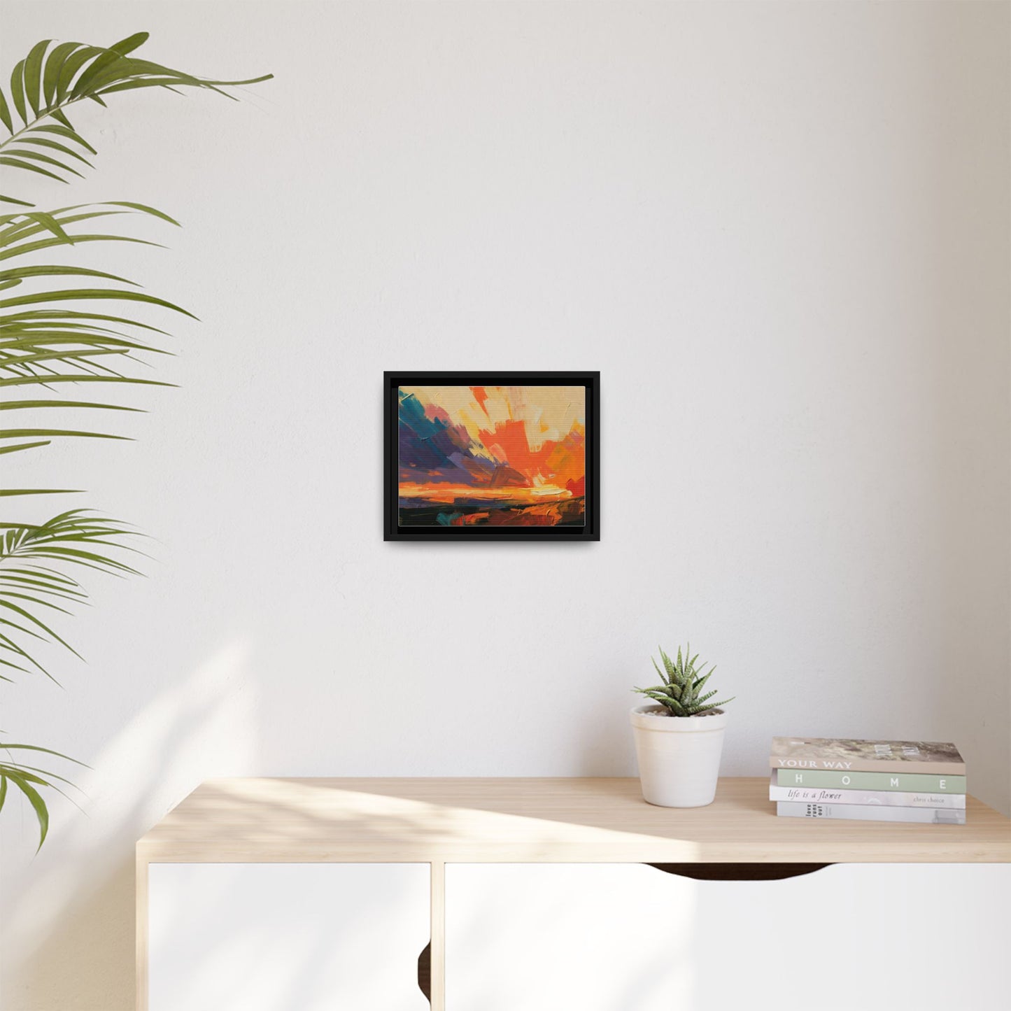 Framed Abstract Sunset Canvas Art – Multicolor Matte Wall Decor