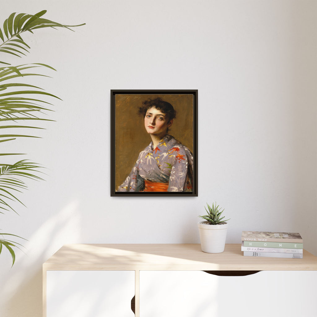 Girl in a Japanese Costume by William Merritt Chase Framed Matte Canvas Wall Art Print