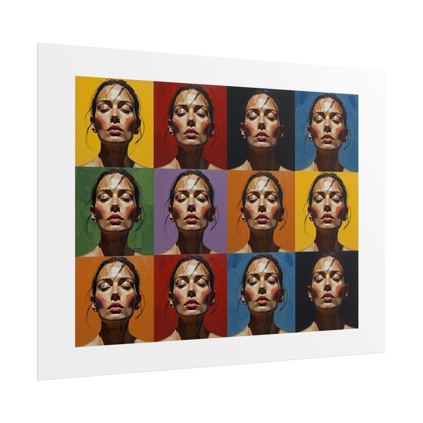 Rolled Poster — Pop Art Portrait Wall Print (Color Grid, 12-Panel)