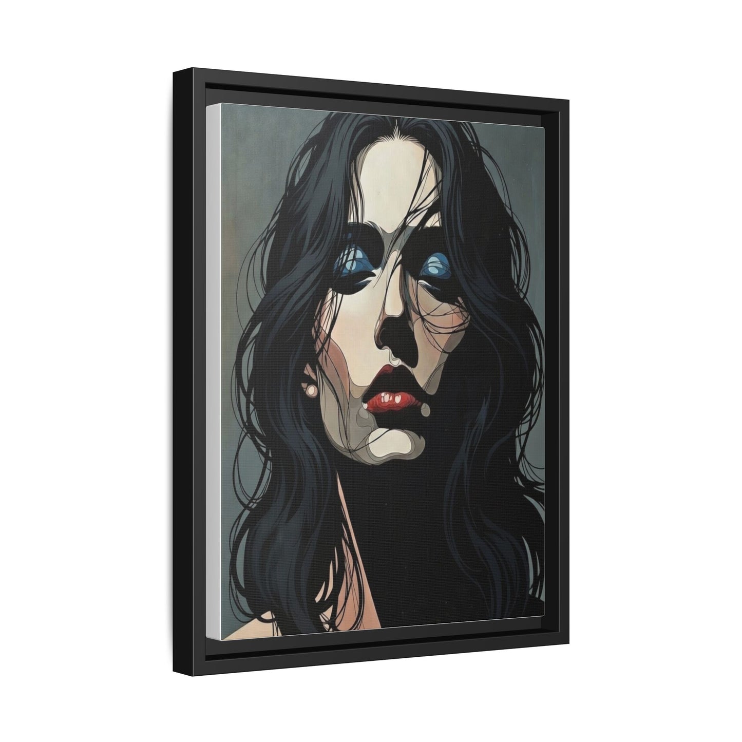 Framed Matte Canvas: Moody Portrait of Woman – Modern Gothic Wall Art
