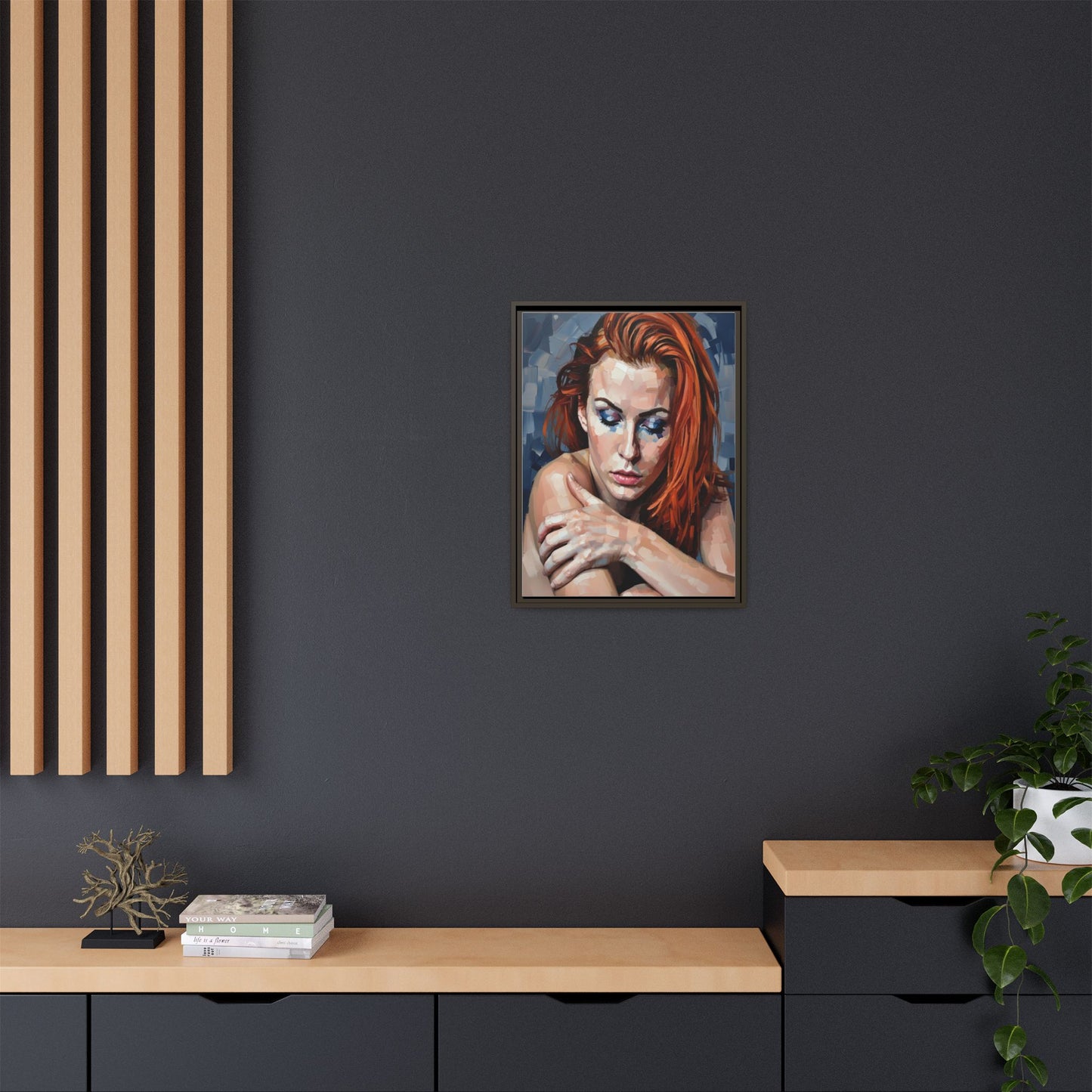 Framed Matte Canvas Art – Contemplative Redhead Portrait