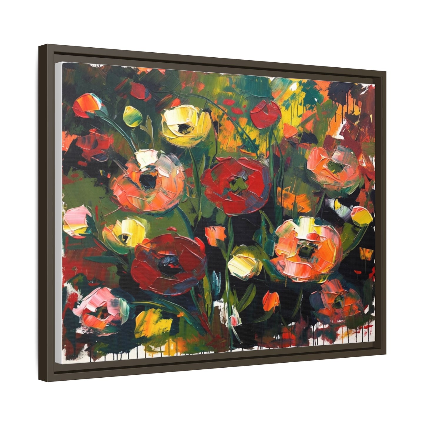 Framed Floral Canvas Print — Vibrant Abstract Poppies Wall Art