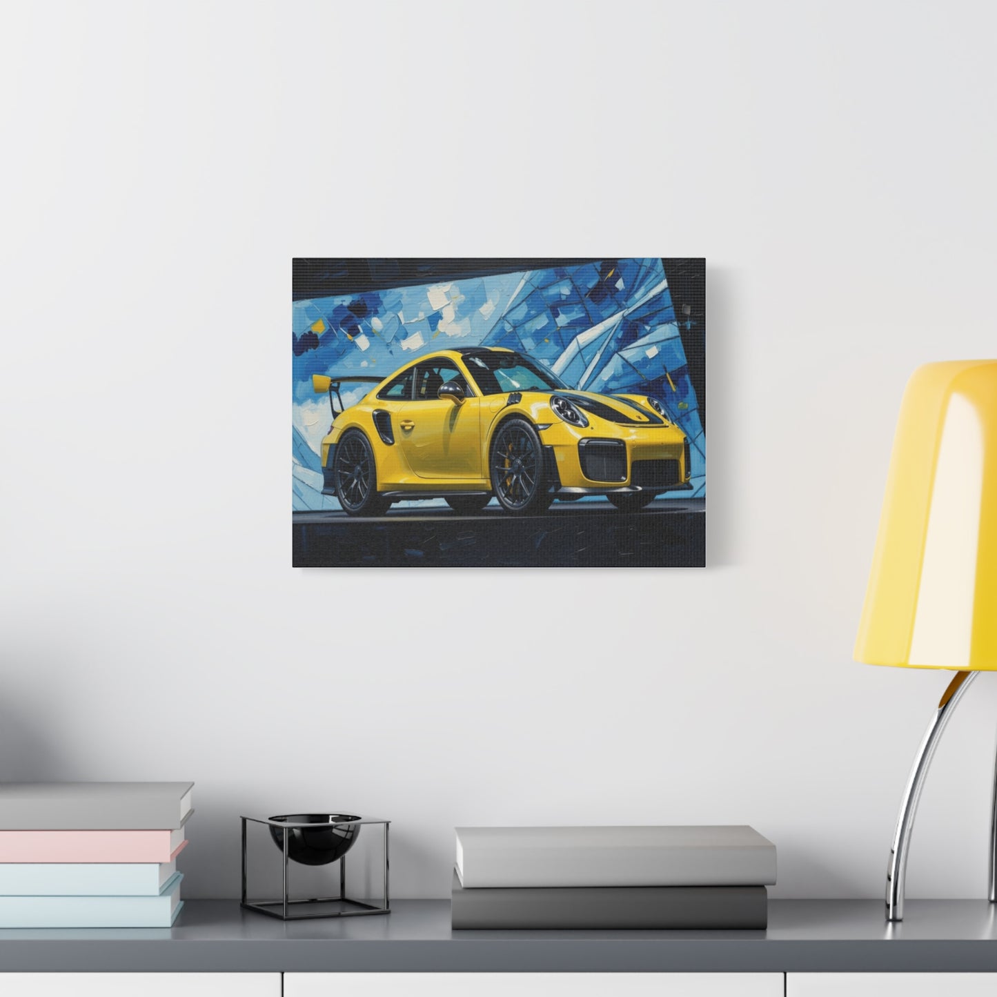 Yellow Porsche Sports Car Canvas Print — Modern Automotive Wall Art