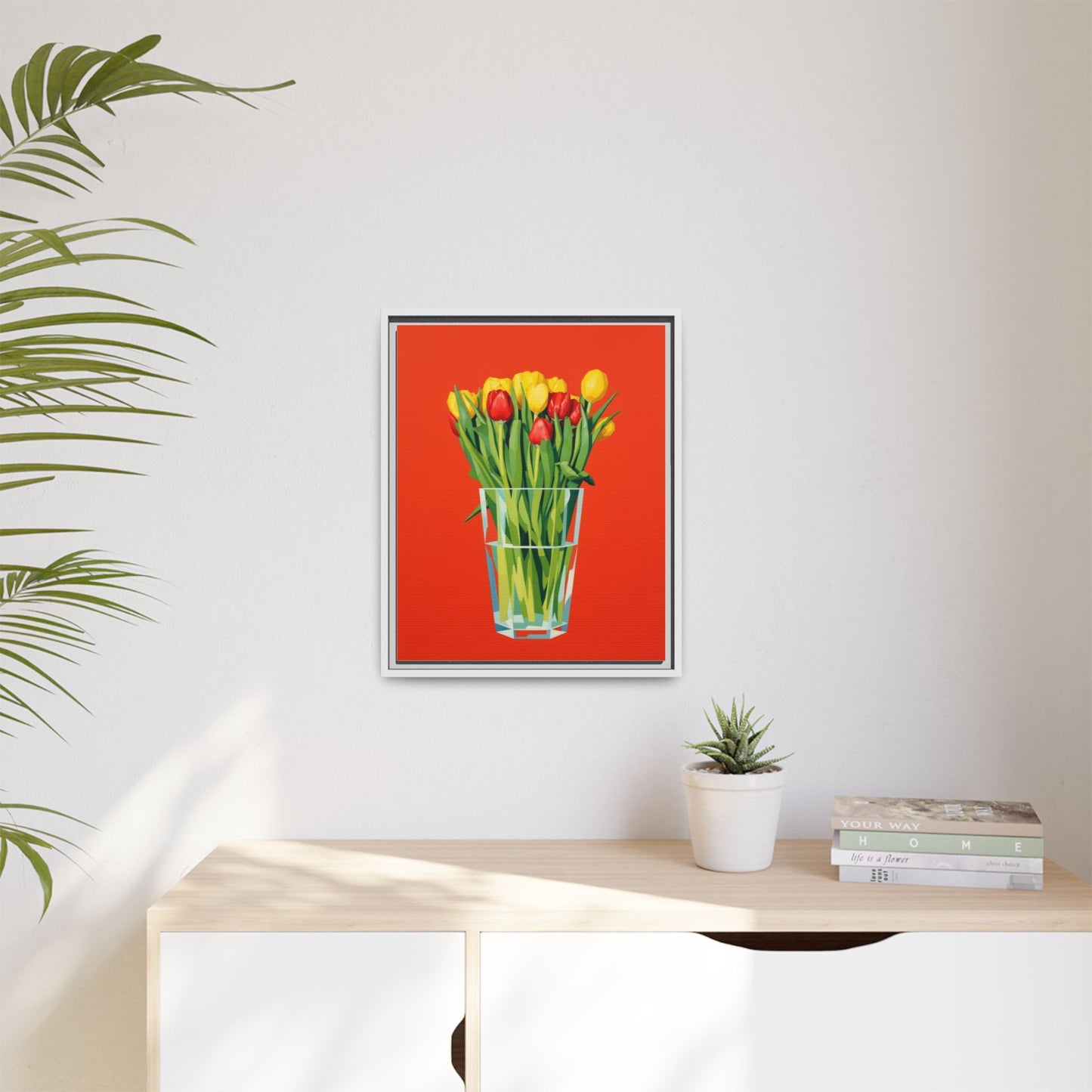 Framed Tulip Bouquet Matte Canvas Art — Vibrant Red Floral Wall Print