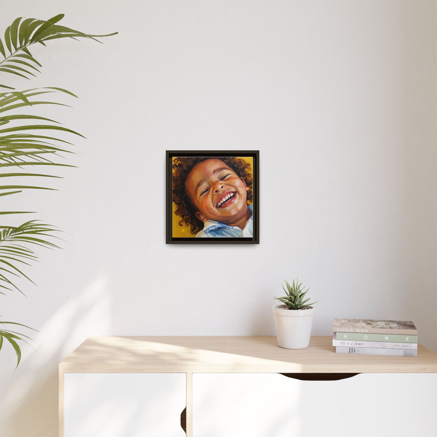 Framed Matte Canvas Print – Joyful Child Portrait, Colorful Nursery Wall Art