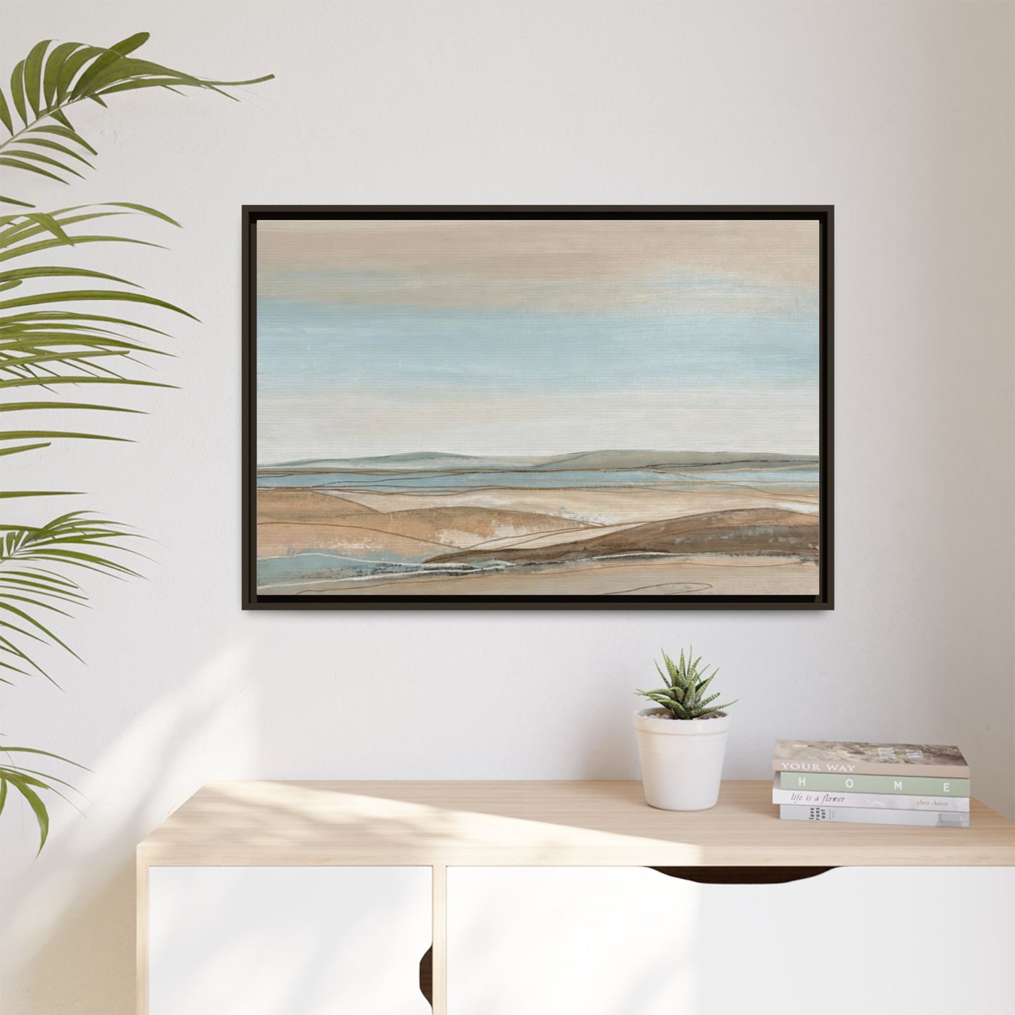 Framed Abstract Landscape Matte Canvas — Serene Coastal Horizon Wall Art